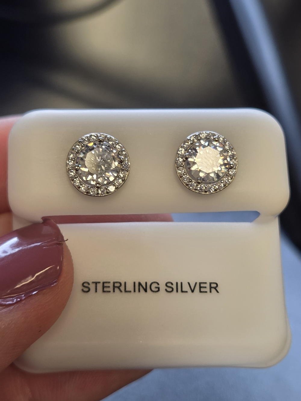 925 Sterling Silver White Halo CZ Pushback Earrings